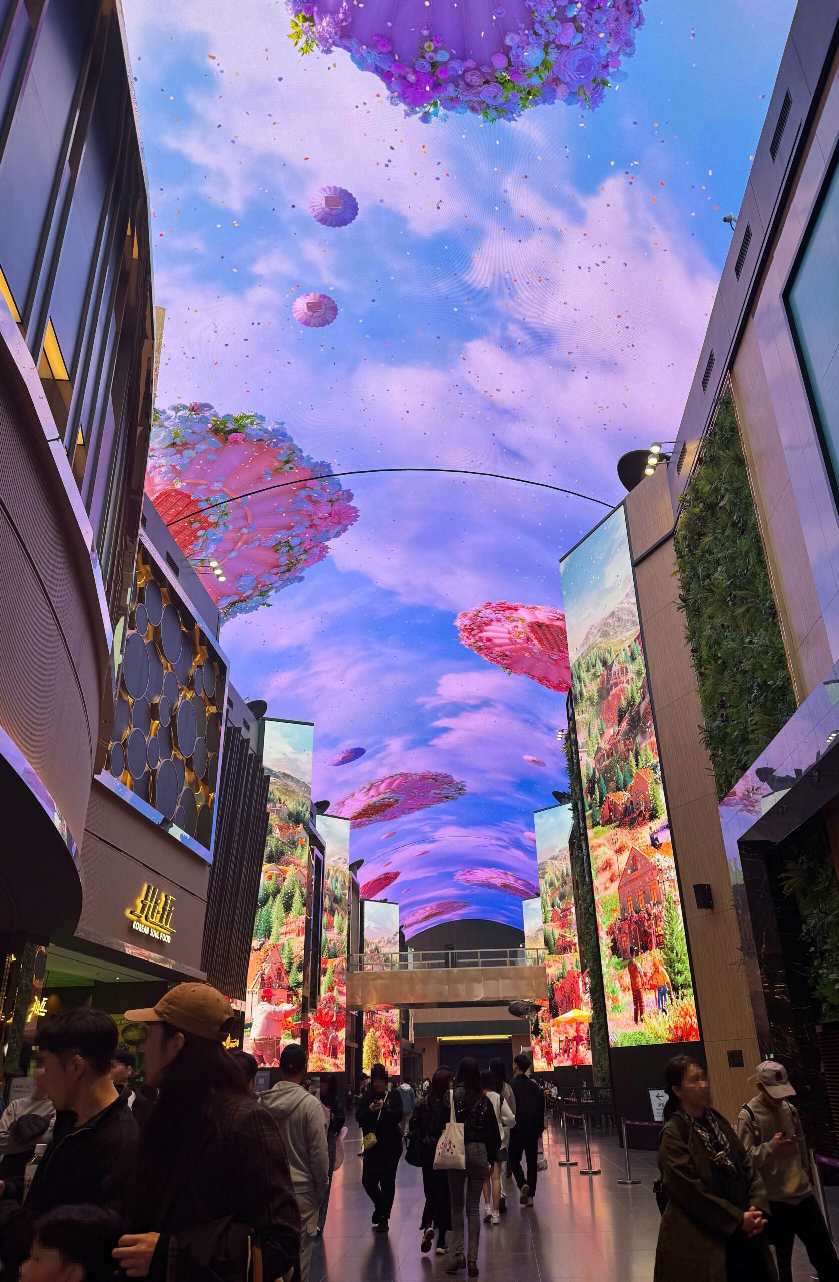 天井の液晶映像、オーロラ、通常の空の様子