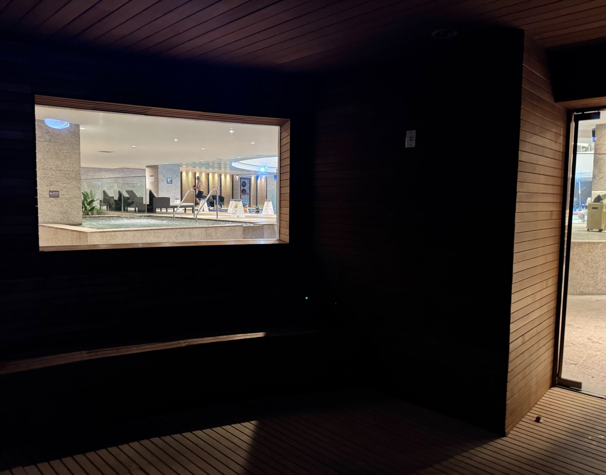 サウナから見たプールエリア