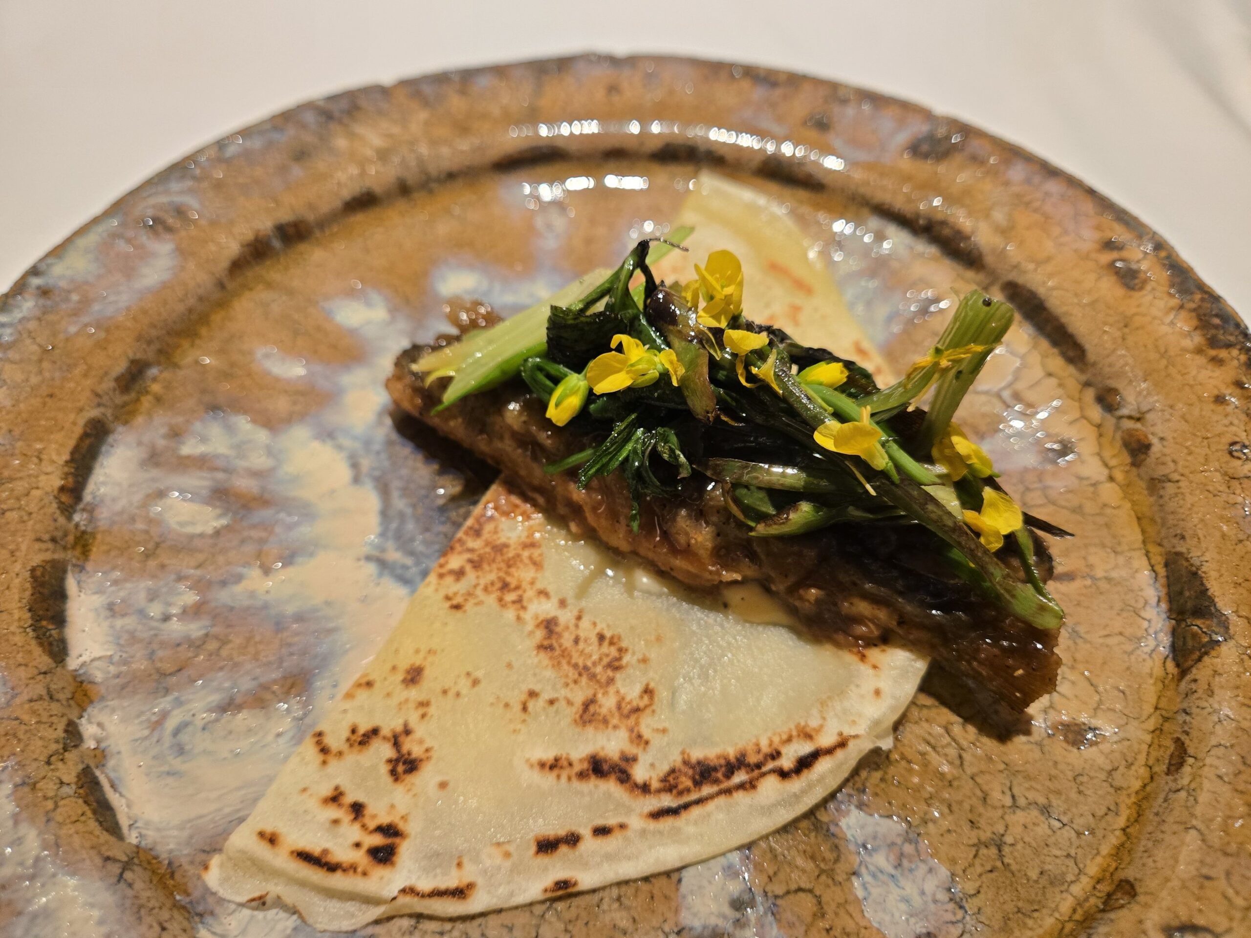 稚鮎の甘露煮、菜の花、クレープ巻