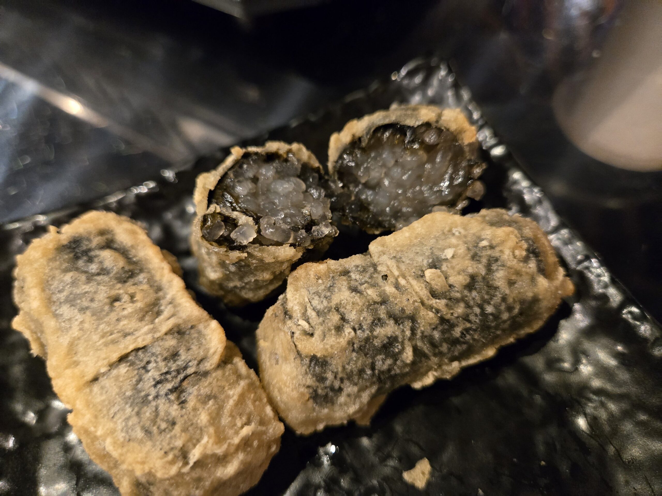 海苔巻きの天ぷら料理、サクサク衣、春雨詰め
