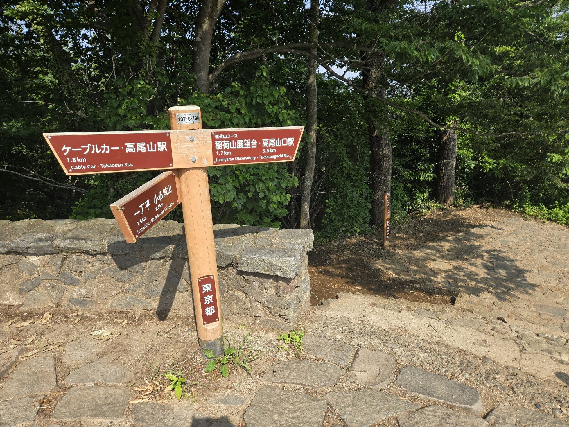 高尾山の指標と整備された登山道