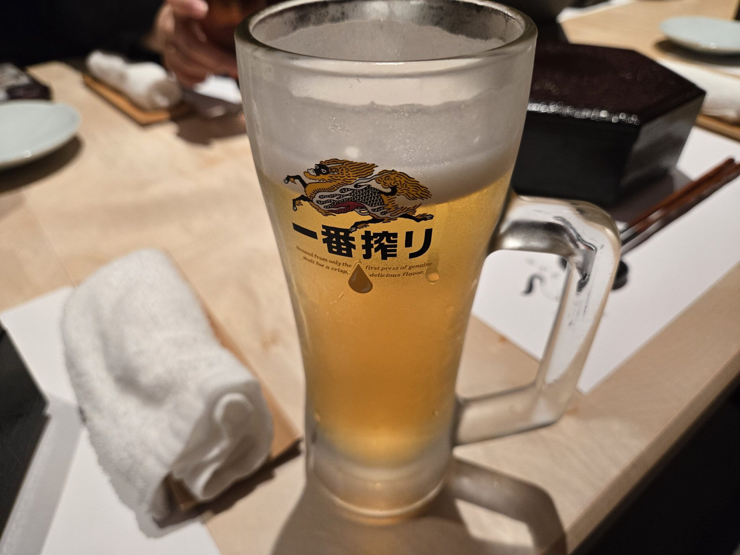 一番搾りの生ビール、冷えたグラス