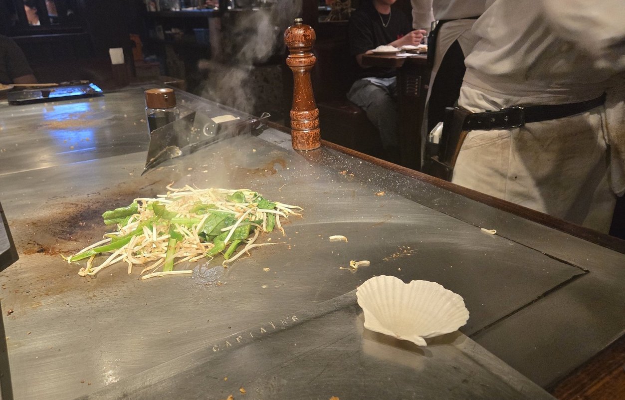 鉄板焼きでもやしとネギのシンプルな炒め物