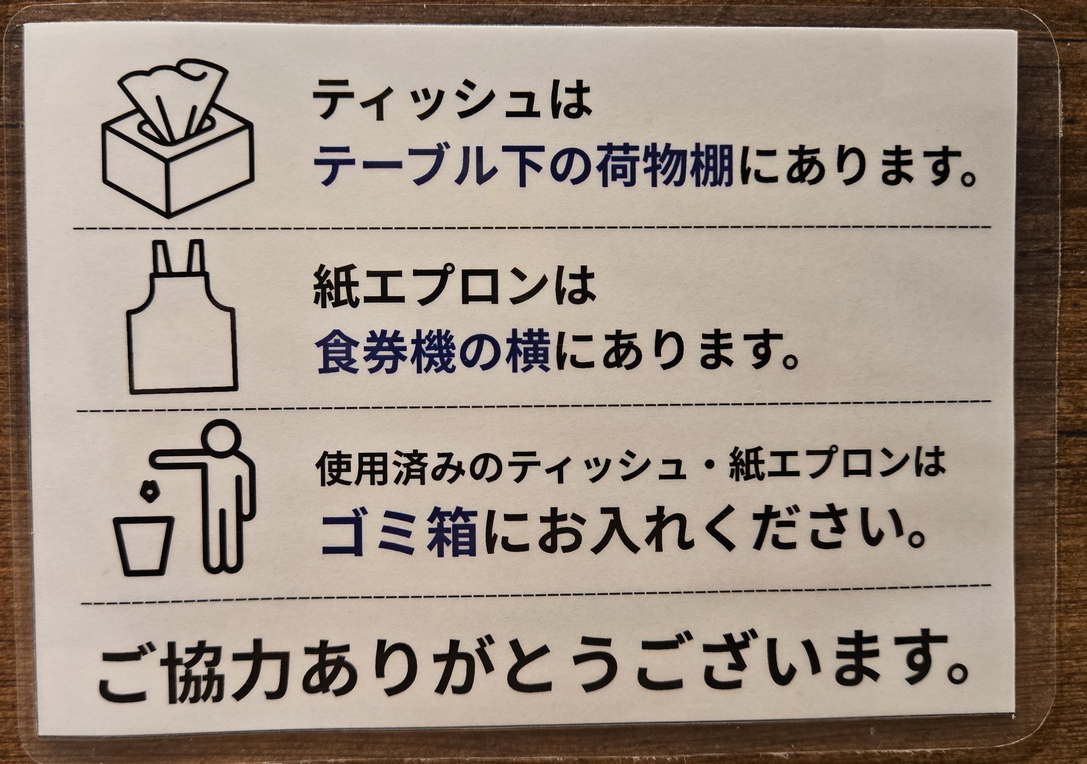 つけ麺 神儺祁の店内利用方法の案内